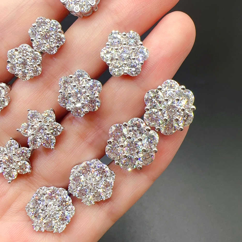 Full Size Flower Moissanite Earrings For Women Pass Diamonds Tester Hip Hop Jewelry With GRA Iced Out Silver S925 Ear Studs
