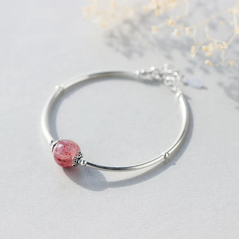MloveAcc Solid 100% 925 Sterling Silver Womens Bracelet and Bracelet with Single Strawberry Crystal Bead Charm 250102