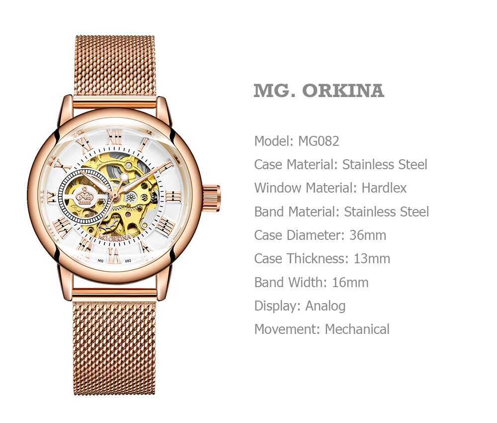 Orkina Mechanical Women Bracelet Skeleton Automatic Wrist Mesh Stainless Steel Strap Womens Clock Fashion Reloj Drone W250104