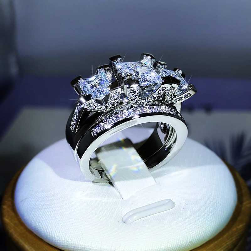 925 Sterling Silver Luxury Crystal Square Rings With Big Stone Bridal Wedding Engagement Ring Female Zircon Ring for WomenXJ250104