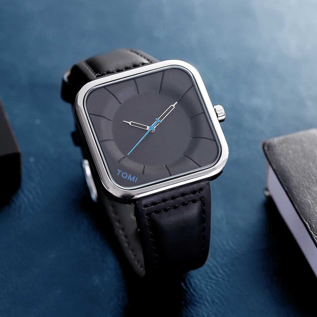 TOMI Fashion Simple Black Quartz Mens and Womens Square High Quality Elegant Mens Leisure Calendar Quartz W250104