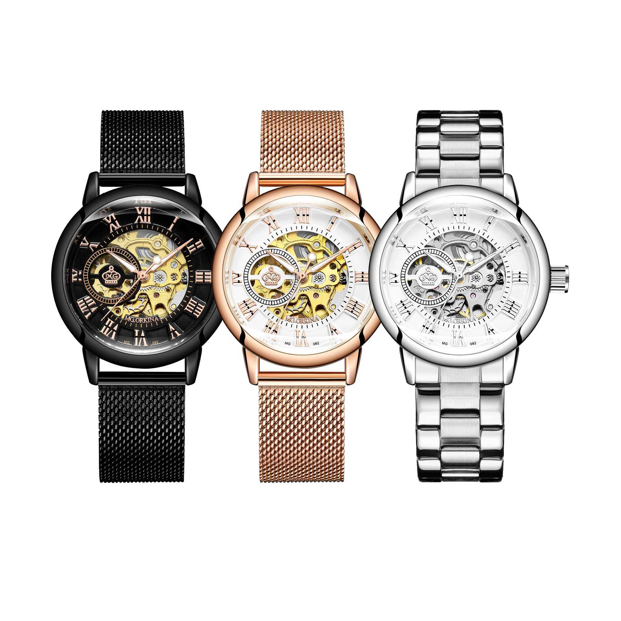 Orkina Mechanical Women Bracelet Skeleton Automatic Wrist Mesh Stainless Steel Strap Womens Clock Fashion Reloj Drone W250104