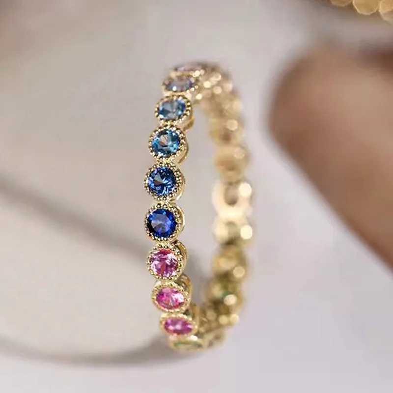 925 Sterling Silver Colorful Rainbow Cubic Zircon Promise Rings for Women Gold Color Luxury Tren Wedding AccoriesXJ250104