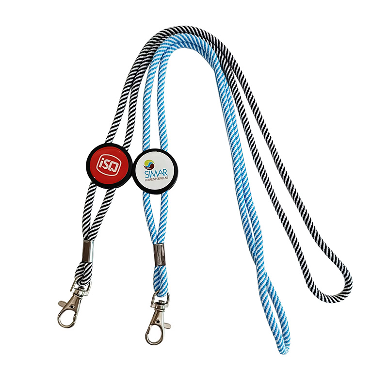 Factory Custom Epoxy Logo Badge Round Rope Neck Lanyard Adjustable Polyester Cord Strap