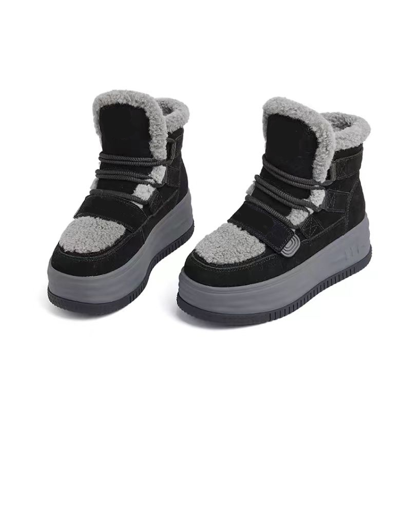 Wool genuine leather and plush snow boots for winter New waterproof anti slip thick soled thickened fur integrated cotton shoes and short boots