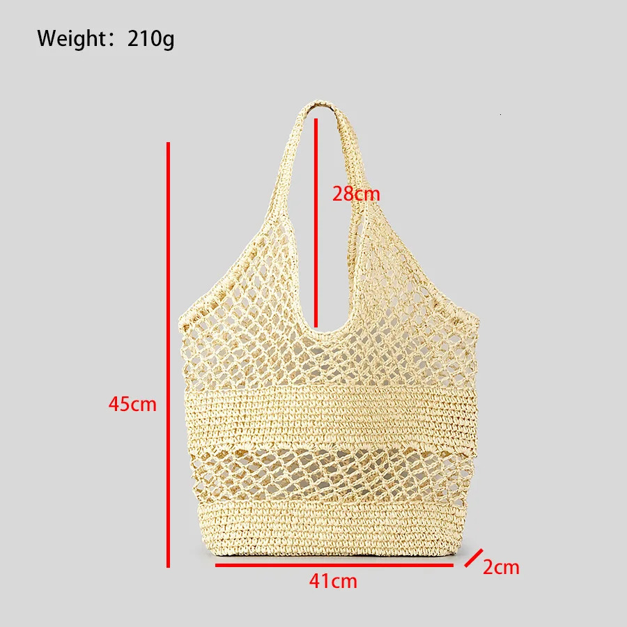 Casual Hollow Straw Women Shoulder Bags Paper Woven Lady Handbags Handmade Summer Beach Large Tote Bag Big Shopper Purses 250102