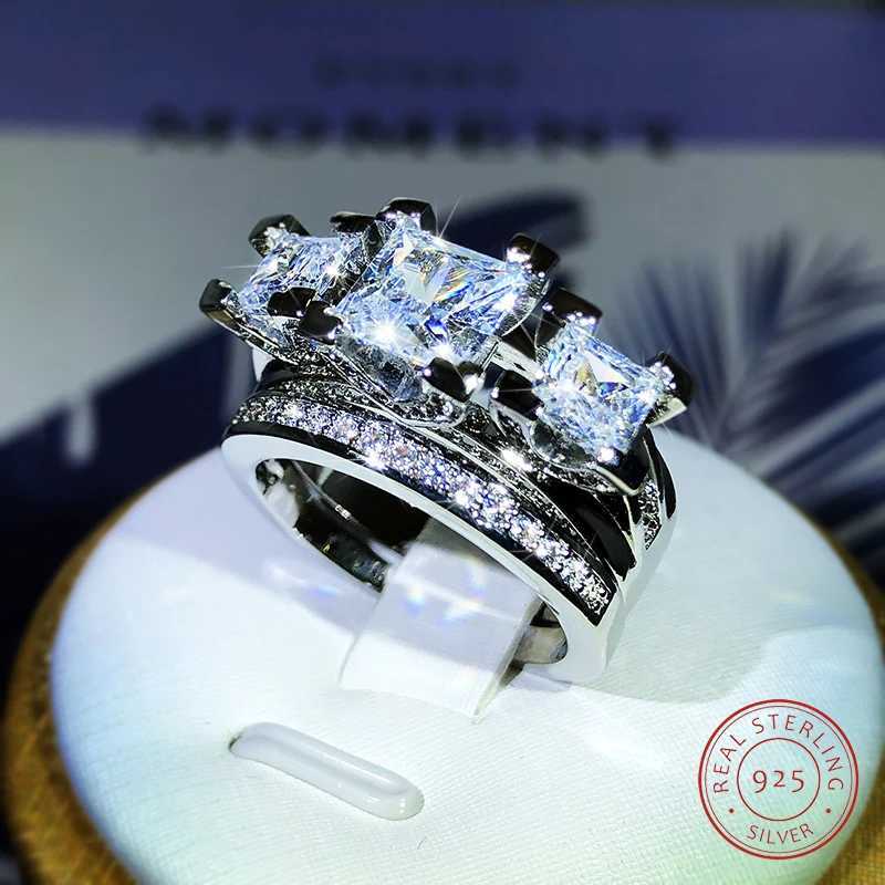 925 Sterling Silver Luxury Crystal Square Rings With Big Stone Bridal Wedding Engagement Ring Female Zircon Ring for WomenXJ250104