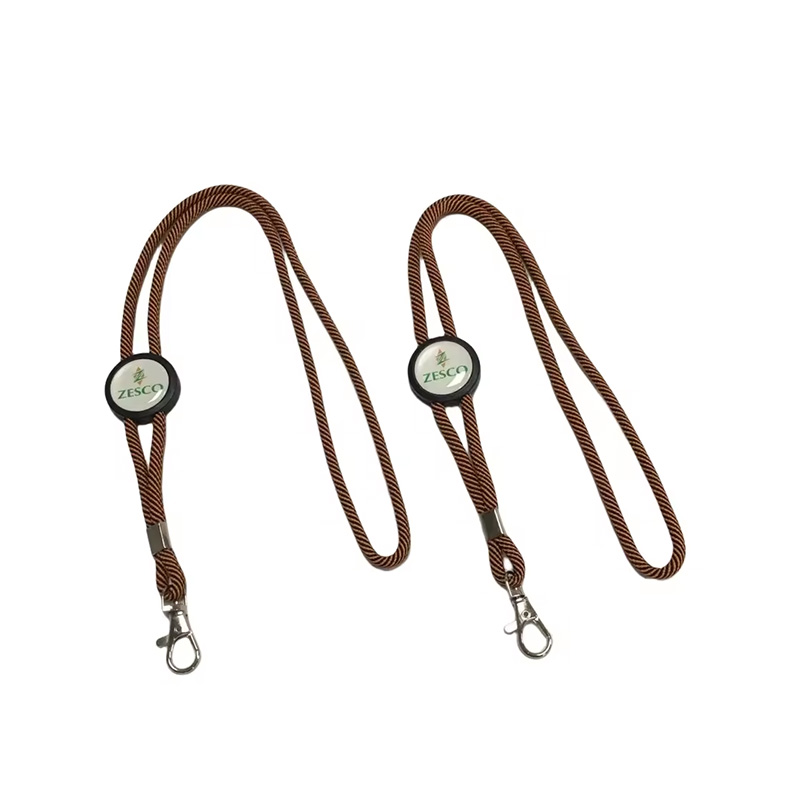 Factory Custom Epoxy Logo Badge Round Rope Neck Lanyard Adjustable Polyester Cord Strap