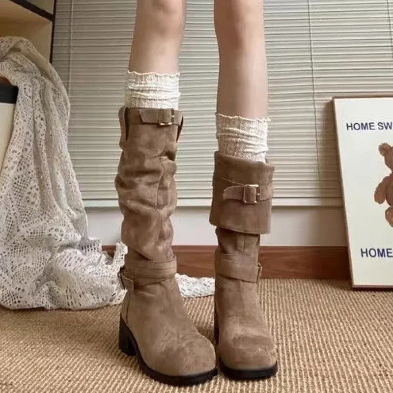Spring and Autumn Classic Western Boots Womens Coarse Root Long Boots Show Legs Slim and Comfortable Stacking Boots 250103