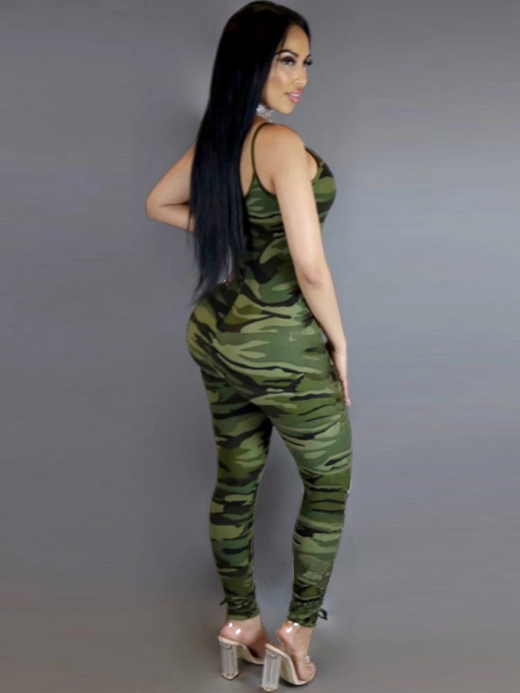 Womens Work Clothes 2024 Summer Printed Camouflage Camisole Jumpsuit Fashion Sexy Long Pants Casual Tight Fitting 241224