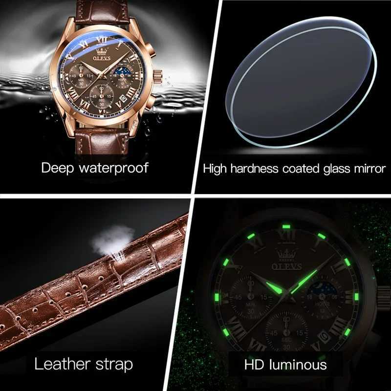 OLEVS 2871 Multifunctional Mens Stainless Steel Luminous Waterproof Luxury Mens Business Wrist Watch W250806