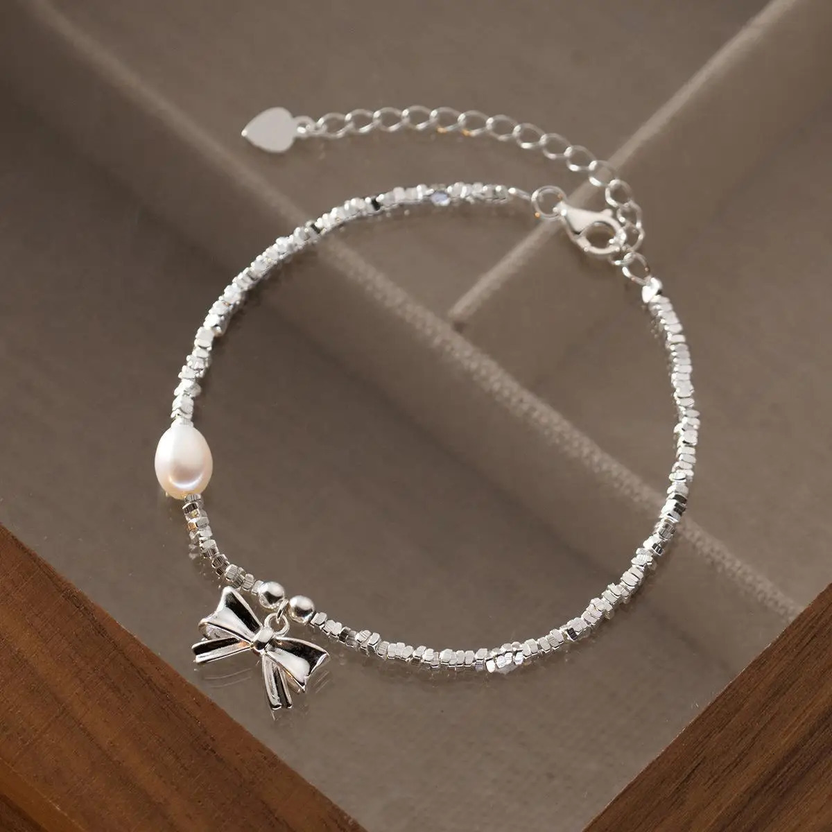 TOYOOSKY 100% 925 sterling silver pearl bow broken silver bracelet Ins style elegant handmade womens gift 250102