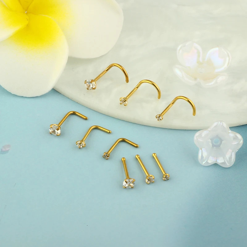 100Pcs 20G Stainless Steel Nose Ring Hypoallergenic L-Shaped Studs for Men and Women Stylish Nose Piercing Jewelry Golden Screw 250103