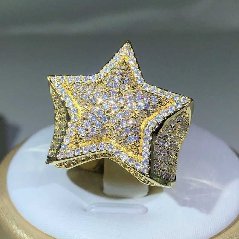 925 Silver Classic Yellow Gold Five Star Zircon Ring For Women Men Big Ring Party Birtay Jewelry GiftXJ250514