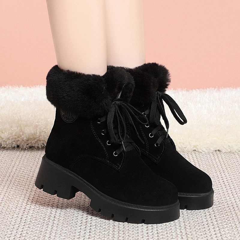 AIYUQI Winter Snow Boots Women Genuine Leather Suede Natural Wool Women Winter Boots Platform Anti Slip Women Ankle Boots