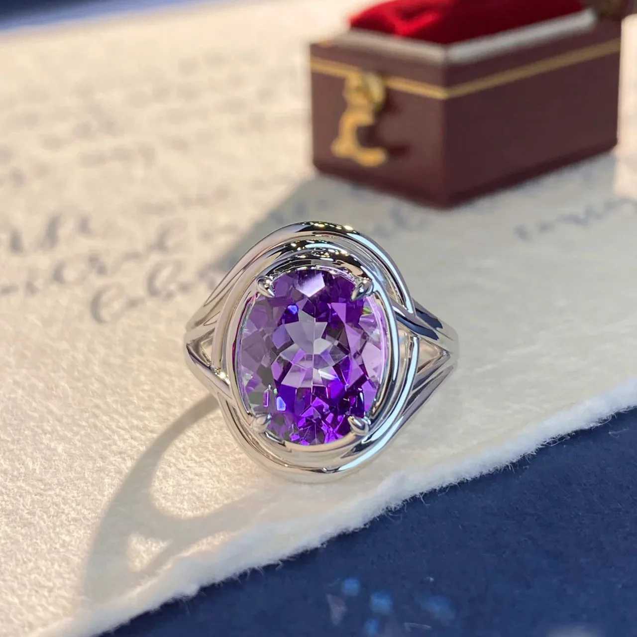 925 Silver Jewelry Natural AmethystResizable Rings Fine Accories for Wedding Engagement Party for Girlfriend Wife GiftXJ250104