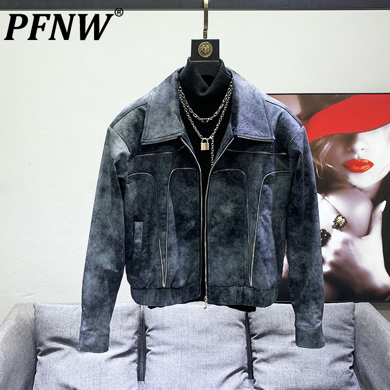 PFNW Chamois Men's Zipper Spliced Jackets Korean Fashion Male Casual Niche Design Coats 203 Autumn Retro Trendy New Tops 28W1692