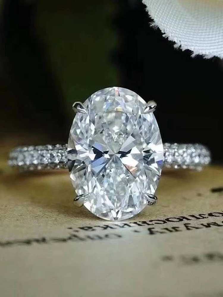 New 925 Sterling Silver Oval 4ct Lab Diamond Ring Engagement Wedding Band Gig Stone Rings for Women Bridal Jewelry GiftXJ250514