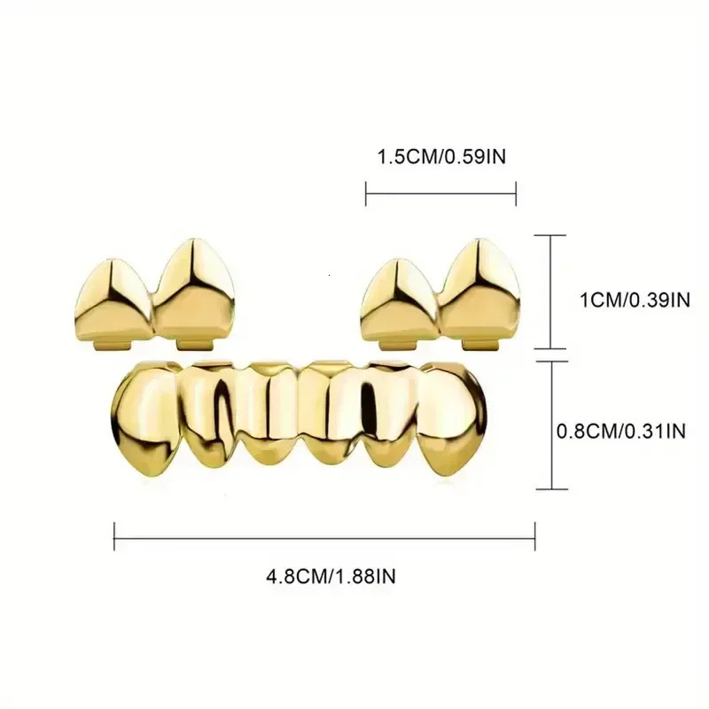 3CPS/Set Hip Hop Black Fangs Tooth 14K Gold Plated 6/6 Teeth Caps Decor Dental Grills For Men Women Halloween Jewelry 250103