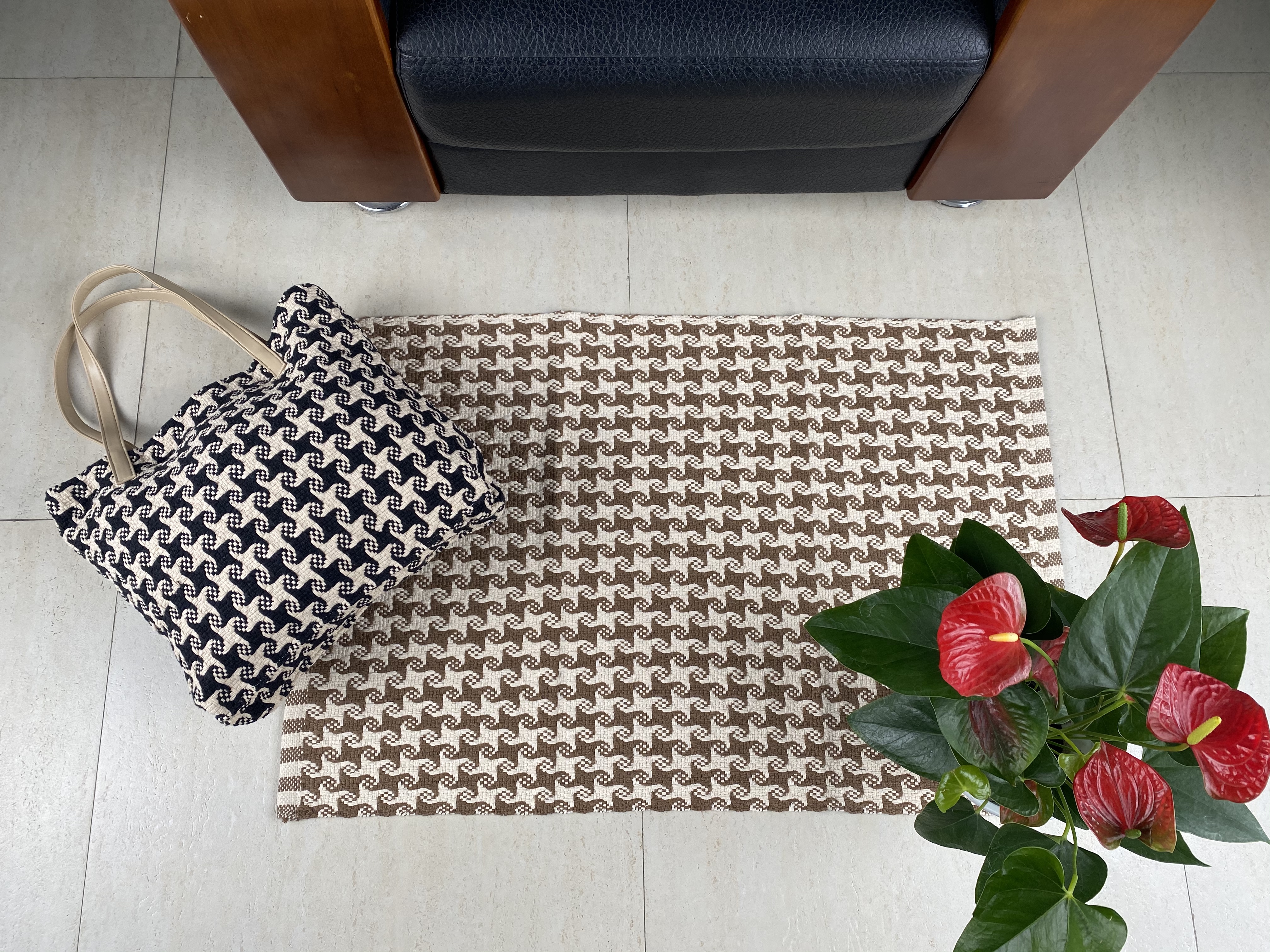Durable Handmade Brown Cotton Area Rug Featuring Elegant Artwork Perfect for Any Space
