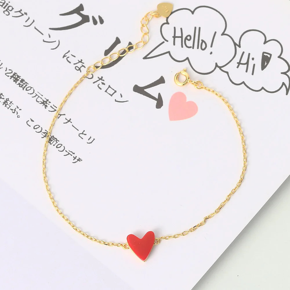 Lamoon womens heart-shaped bracelet with simple Bijoux 925 sterling silver 14K gold-plated bracelet LMHI065 250102