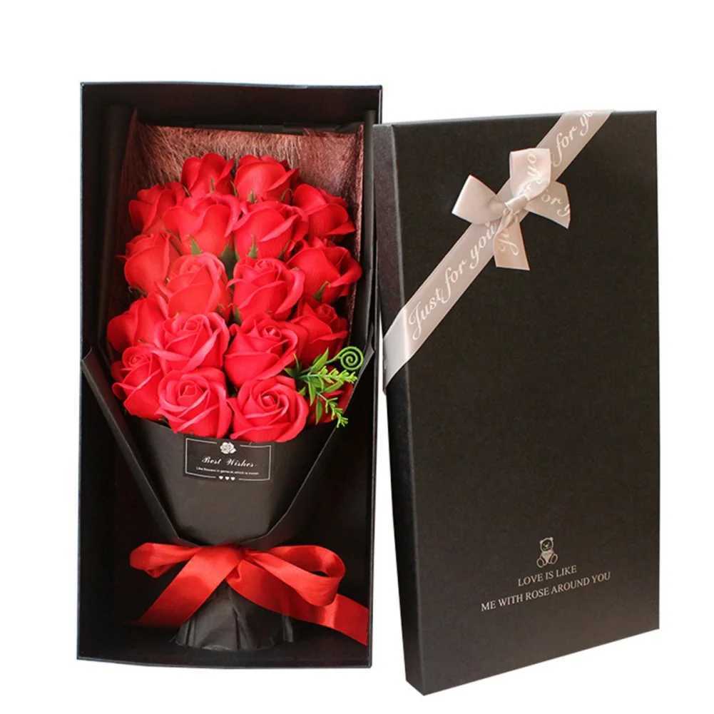 18 pieces ortificial soap wer rose bouquet box for girlfriend mother Christmas Valentines Day birthday wedding gift W250104