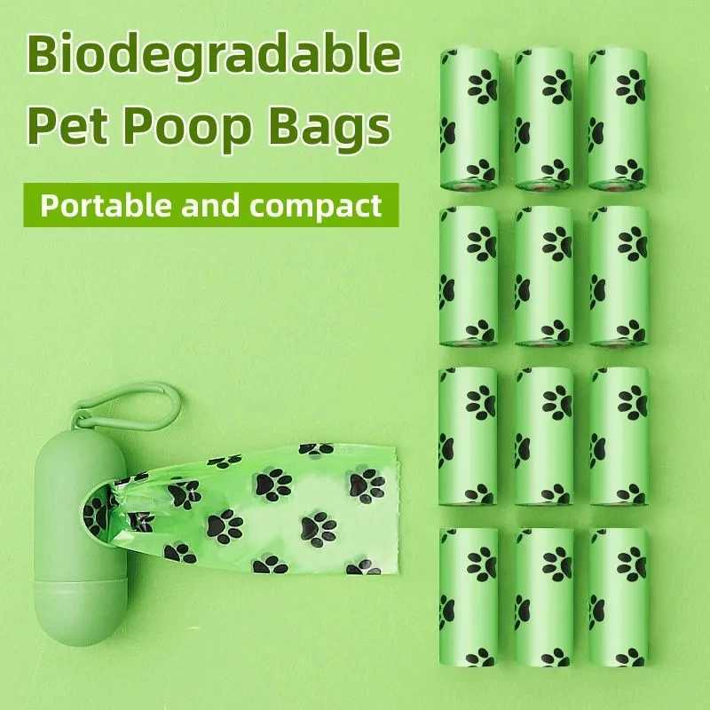 Biodegradable dog poop bags large waste bag for dogs and cats clean bag dispenser for outdoor home pet supplies 15 bags/rollXJ250104