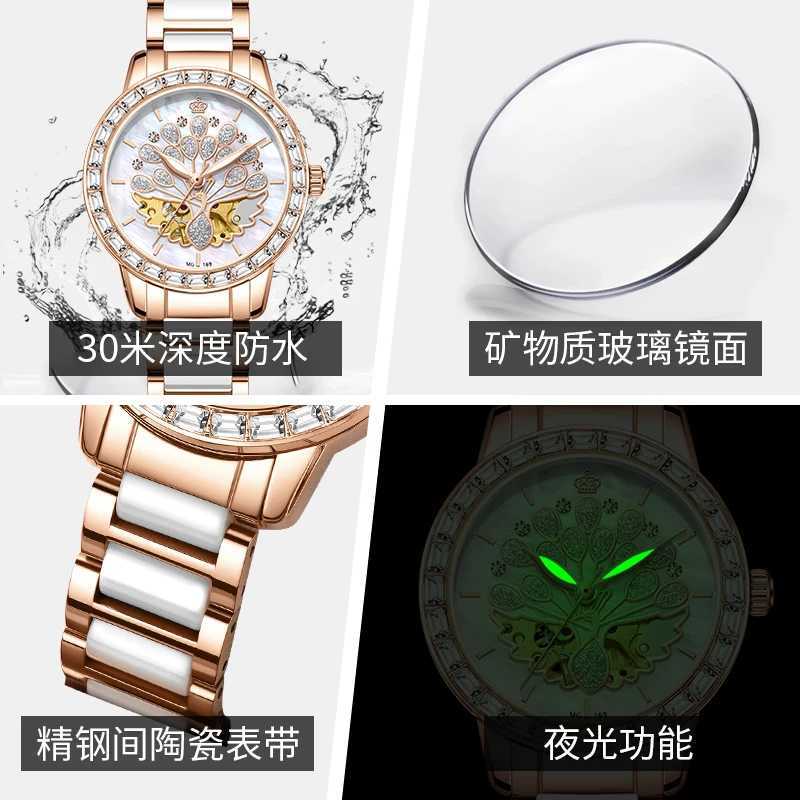 Luxury Mechanical Female Orkina Designer Skeleton Elegant Ceramic Str Waterproof Female Wrist Female Dr W250104