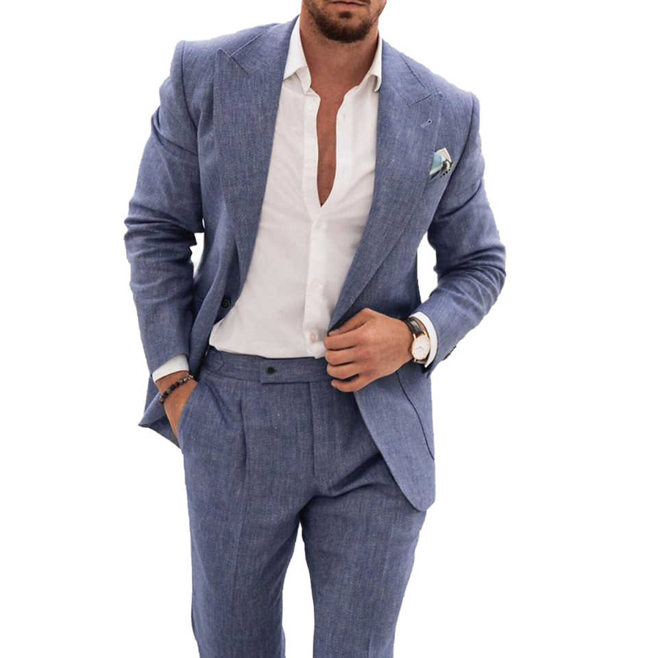 Two Pieces 2025 Handsome Designer New Fashion Groom Wedding Tuxedos Men Suits Appliques One Button Customized Peaked Lapel Pockets Bridegroom Tailor M