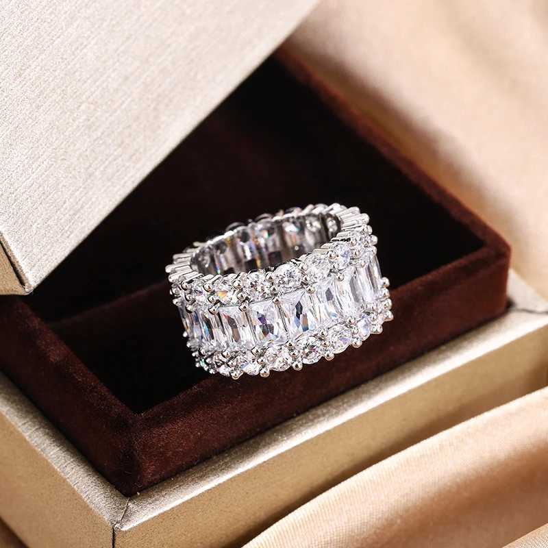 S925 Silver Plated Colorful Big Band Ring with Bling Zircon Stone for Women Fashion Wedding Birtay Jewelry GiftXJ250104