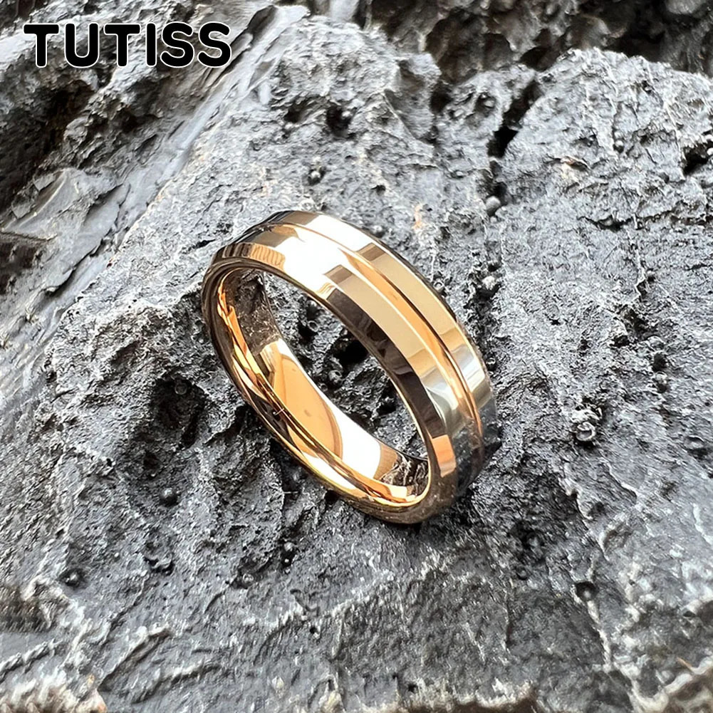 TUTISS 6mm 8mm Nice Couple Ring Men Women Shiny Tungsten Wedding Band Center Groove Beveled Edges 250103
