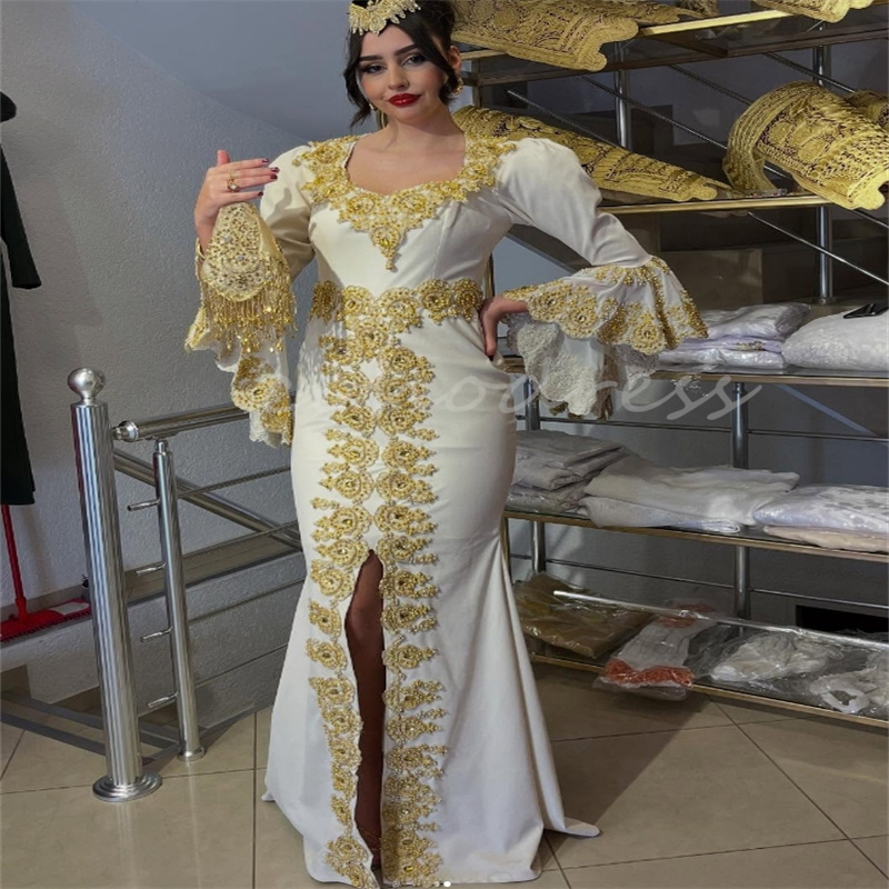 Traditional Karakou Algerien Evening Dress Luxury Mermaid Plus Size Prom Dress Kosovo Arabian Flare Sleeve Formal Party Gowns Moroccan Vestio De Novia