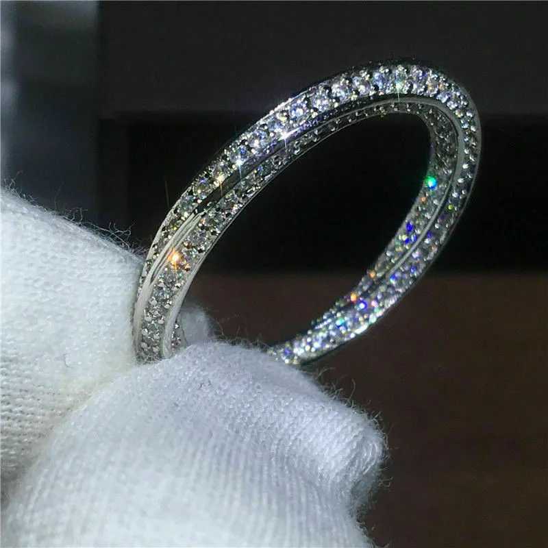925 Sterling Silver Classic Band Wedding Ring for Women Micro Paved Small Round CZ Stone Simple Marriage JewelryXJ250514