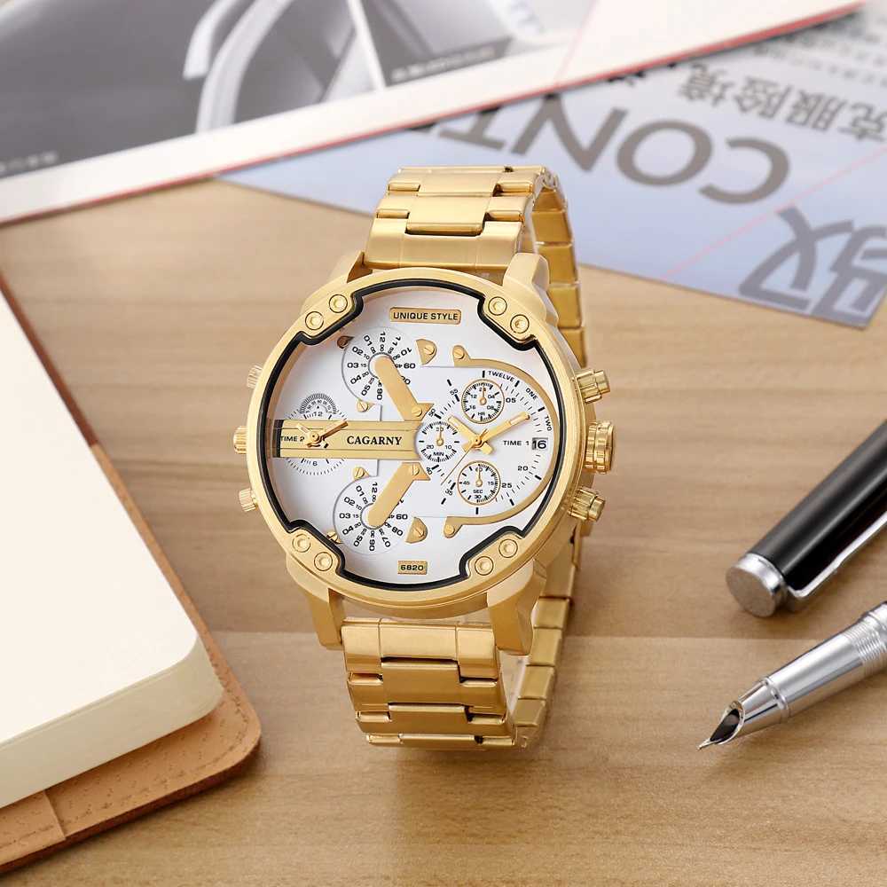 Kagani original large dial 6820 stainless steel mens dual time zone date waterproof fashion casual mens quartz W250104