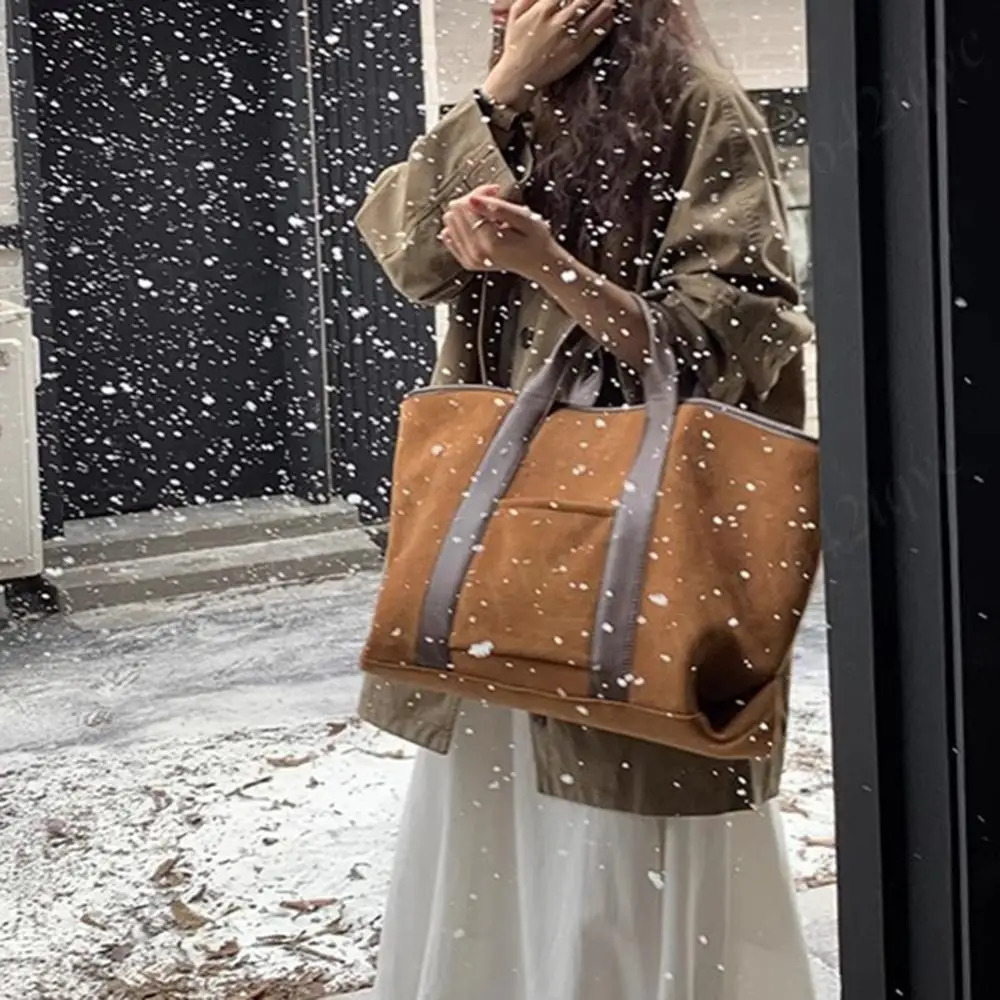 Suede Tote Bag for Women Suede Shoulder Bag Large Capacity Winter Handbag Simple Satchel Bag Vintage Commute Bag Shopping Bag 250102