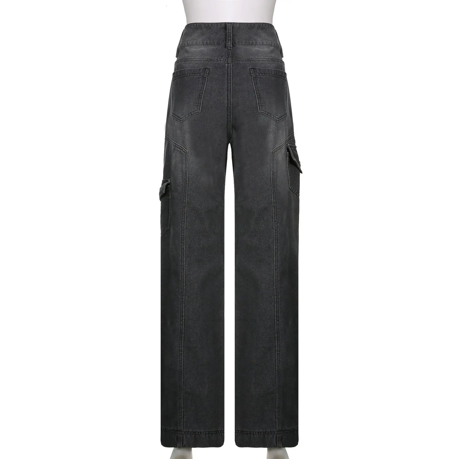 Street High Waist Straight Leg Casual Jeans with Irregular Pockets Work Clothes Floor Towers Dads Pants 241224