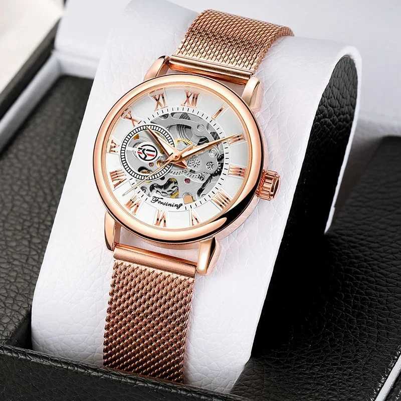 Reloj Mujer Forsining Womens Luxury Female Skeleton Silver Bracelet Waterproof Female Mechanical Gift W250104