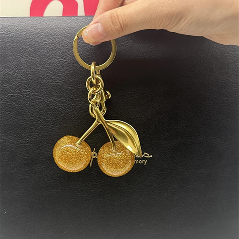 Sparkling Gold Cherry Pendant For Handbag Shoulder Bags Womens Purse Keychain Charm Festive Christmas Accessory250103