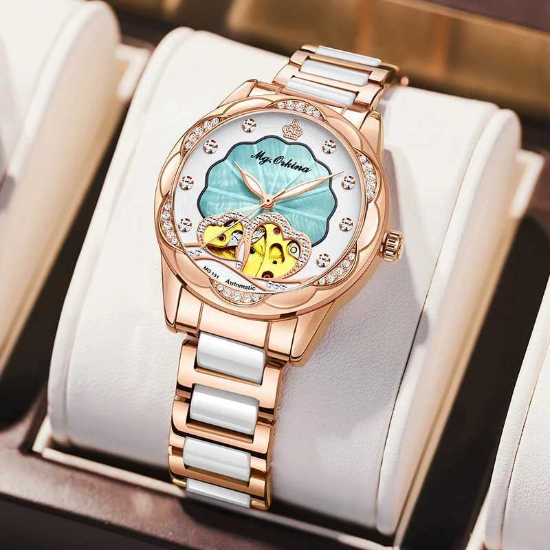 New Womens Wrist Luxury Brand Elegant Heart Hollow Mechanical Fashion Women Reloj Para Mujer W250104