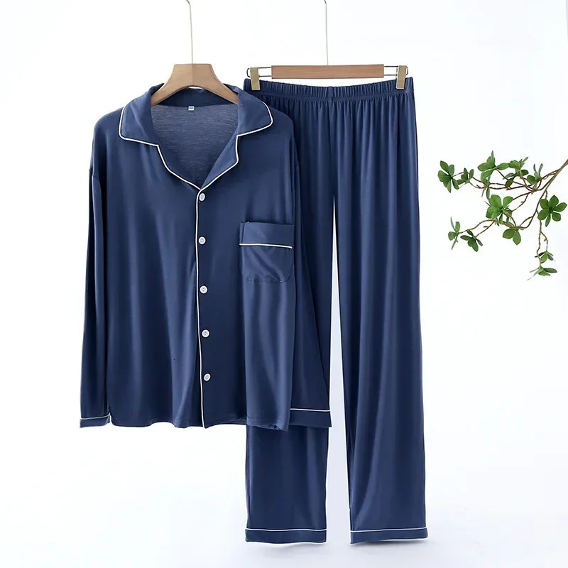 Trouser Pajamas Sets for Mens Spring and Autumn Long Sleeve Modal Thin PlusSized Homewear Suit Solid Colors Pyjama Men 250103