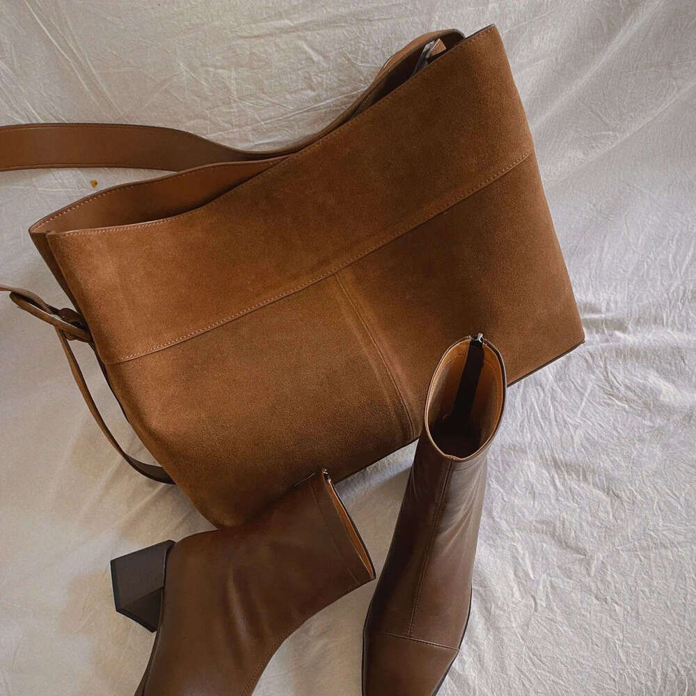 New Winter Matte Suede Cow Leather Women Tote Coffee Retro High-end Warm Color Female Shoulder Bag Huge Commute Travel Handbag