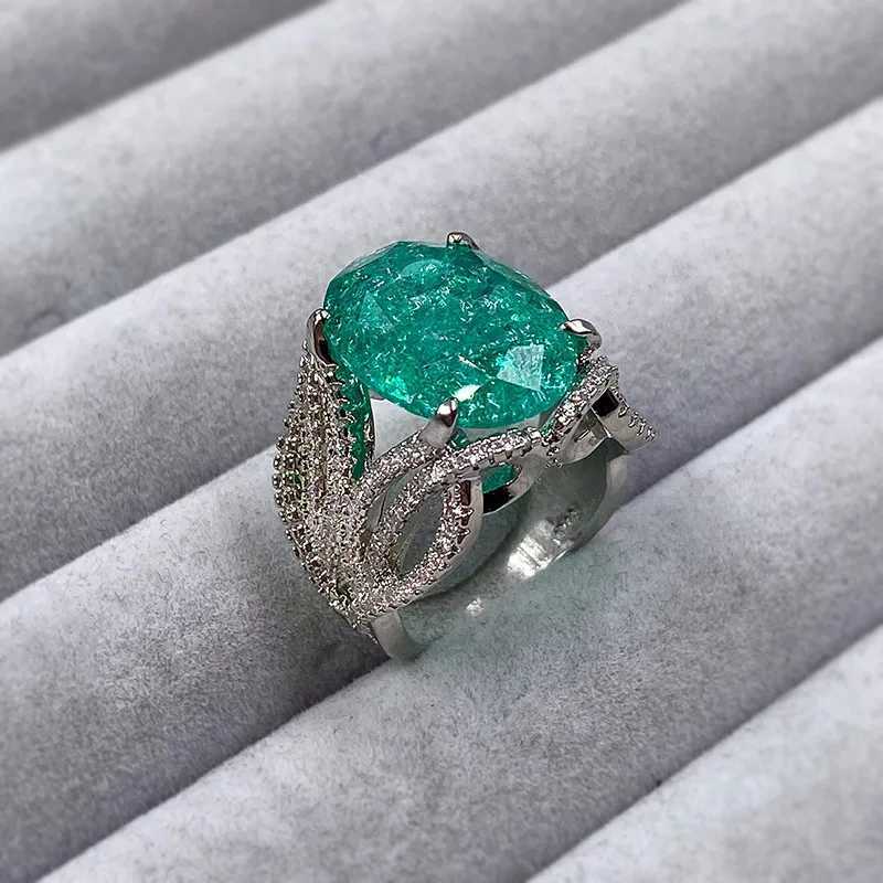 2022 NEW Tremd Green Emerald Paraiba Rings For Women Engagement Wedding Promise S925 Sterling Silver Party Open Size JewelryXJ250104