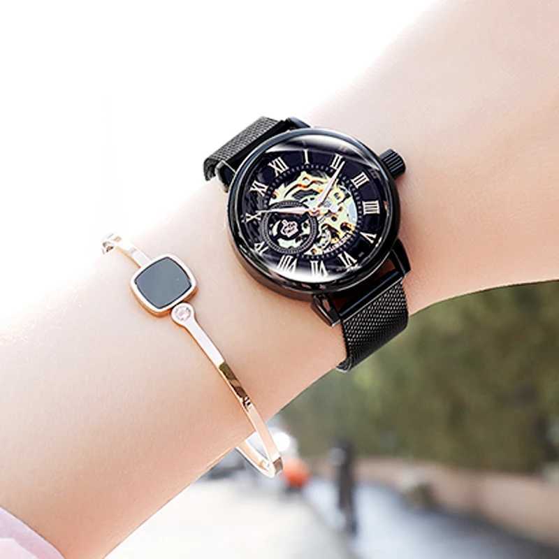 Reloj Mujer Montre Femme 2024 Silver Women Dr Women Stainless Steel Str Skeleton Automatic Machinery W250104