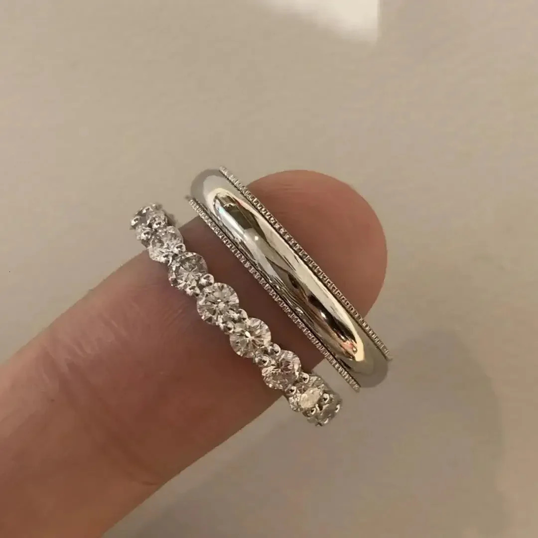S925 Sterling Silver Simple Versatile Romantic Couple Marriage Proposal Ring Stacked Wearing Full Circle Diamond Men Diamond 250103