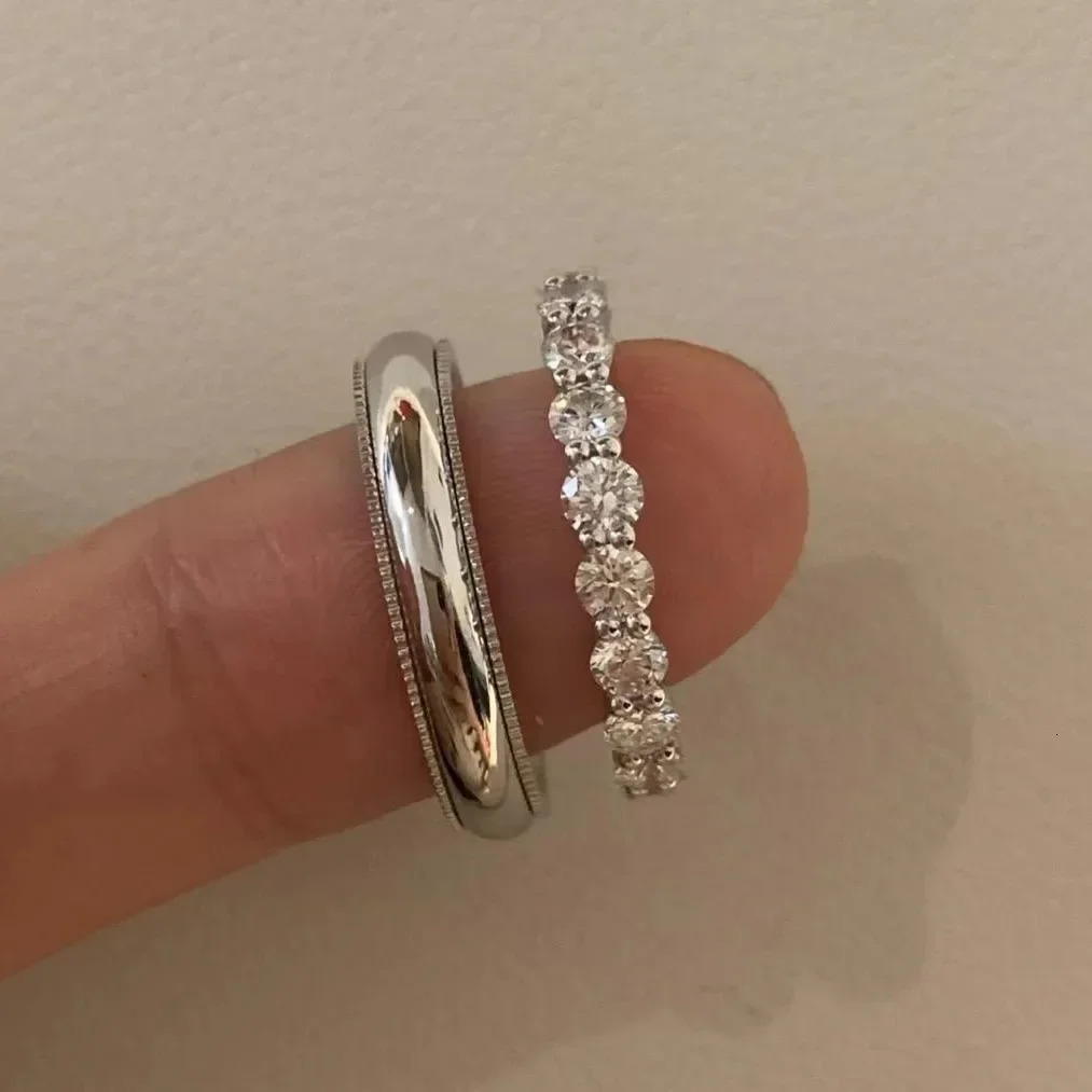 S925 Sterling Silver Simple Versatile Romantic Couple Marriage Proposal Ring Stacked Wearing Full Circle Diamond Men Diamond 250103