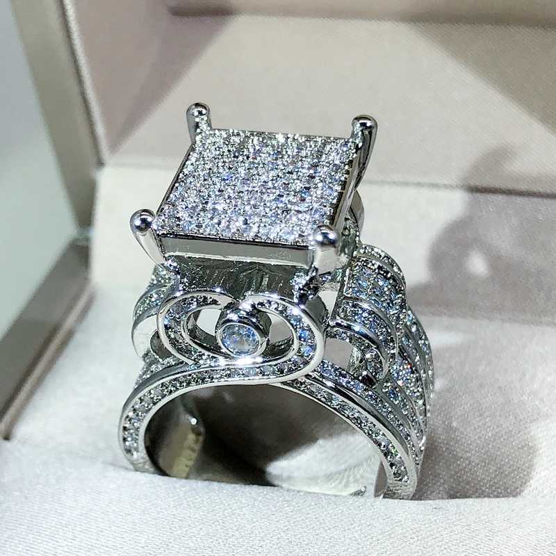 925 sterling silver high quality white zircon diamond ring geometric three-dimensional diversified ring suitable for coupleXJ250514