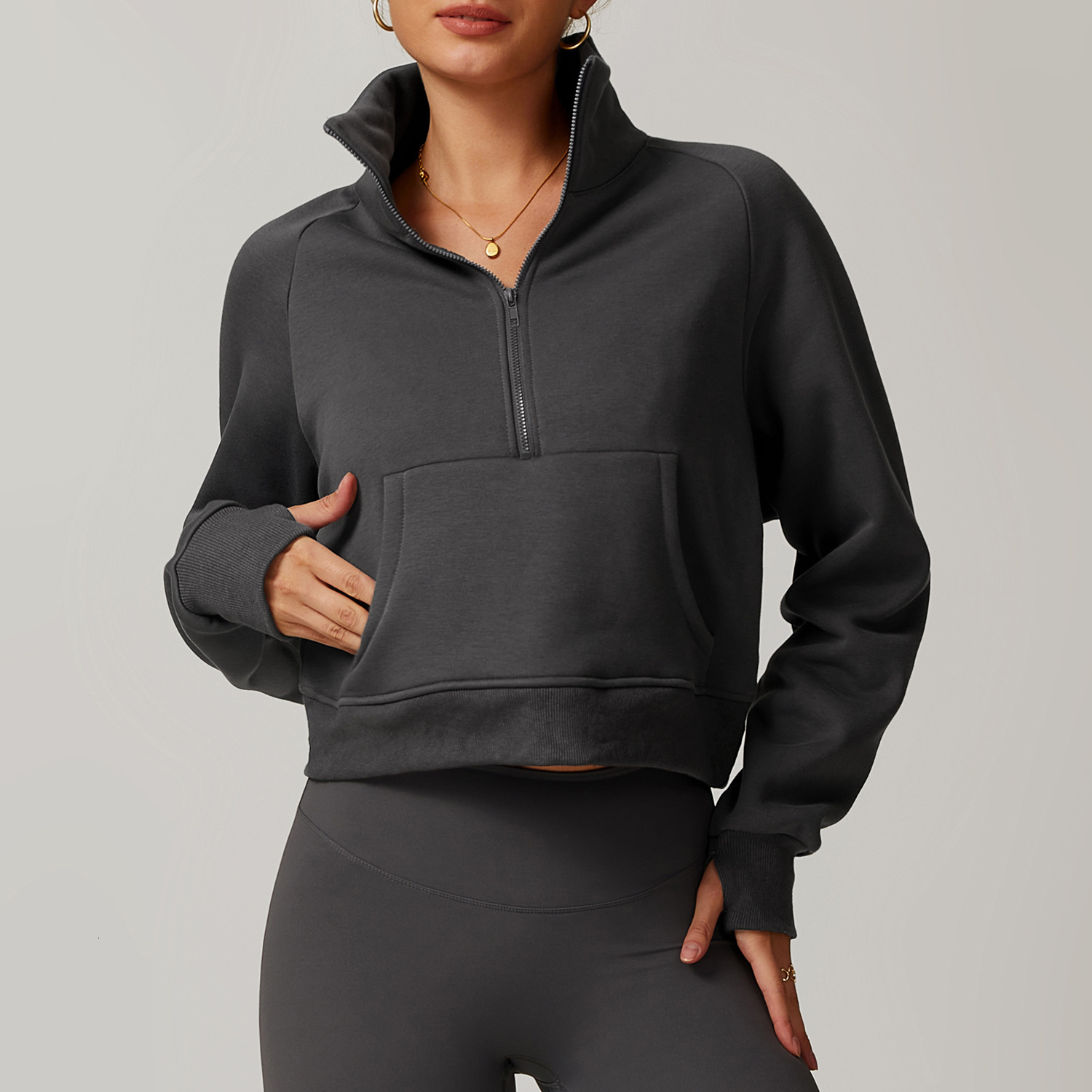 Winter New Loose Women's Long Sleeved Lamb Thick Pocket Fleece Half Zipper Jacket Warm And Flannel