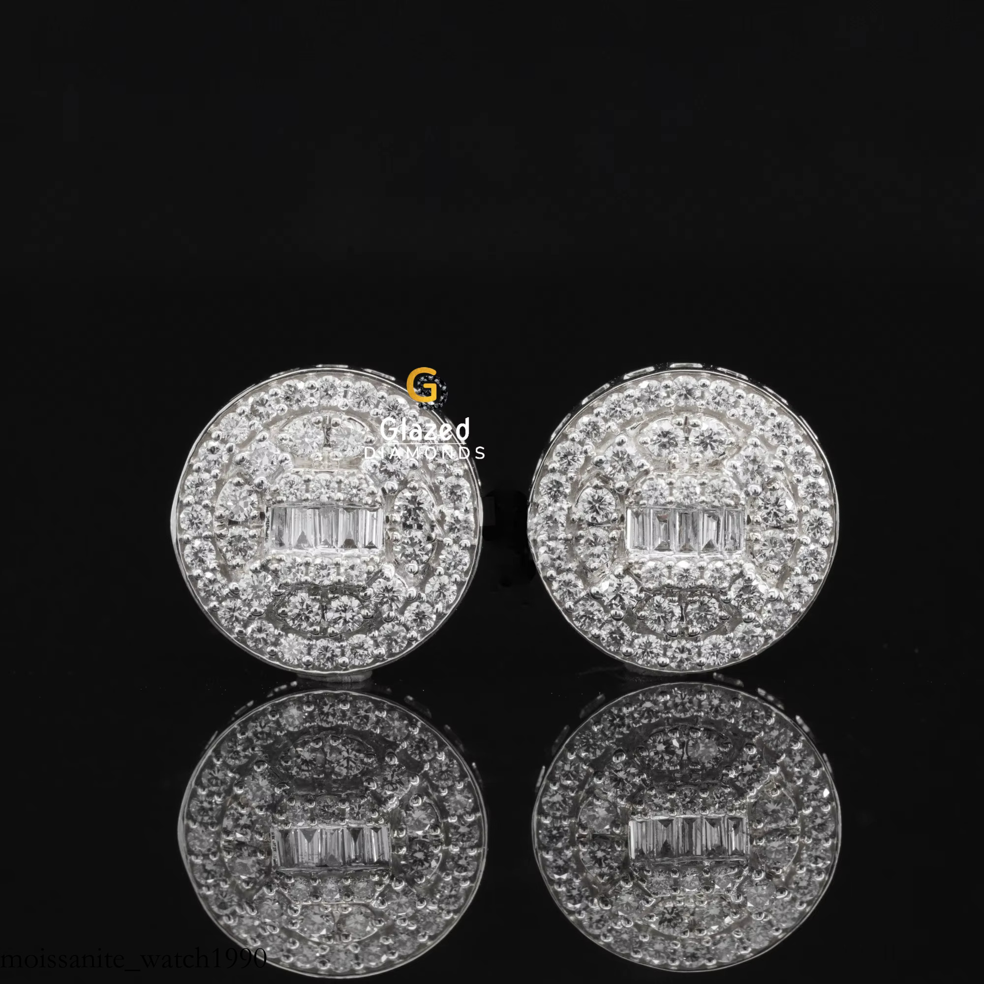 Custom Earrings Studded With Round Brilliant And Baguette Cut Moissanite Dias In Sterg Sier