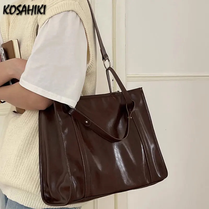 Simple Vintage Tote Bags High-capacity All Match Square Shoulder Underarm Bag Fashion Grunge Y2K Womens Handbags 250102