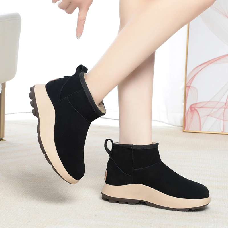 AIYUQI Snow Boots Women Sheepskin Fur Integration Thick Wool Warm Winter Boots Women Genuine Leather Anti-slip Women Booties